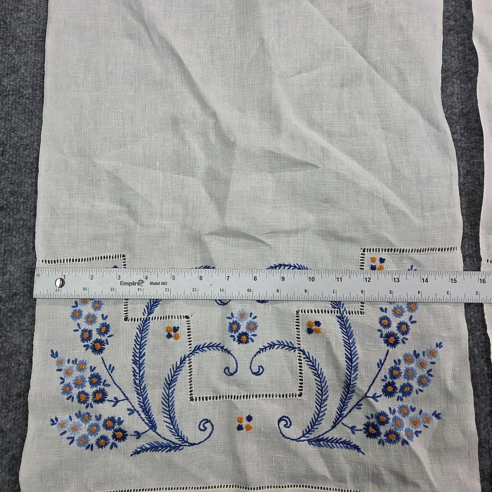 2 Vintage Hand Stitched Table Runner Floral design Blue Bonnet Cottagecore‎
